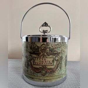 Antique Map Design Ice Bucket with Silver Handle